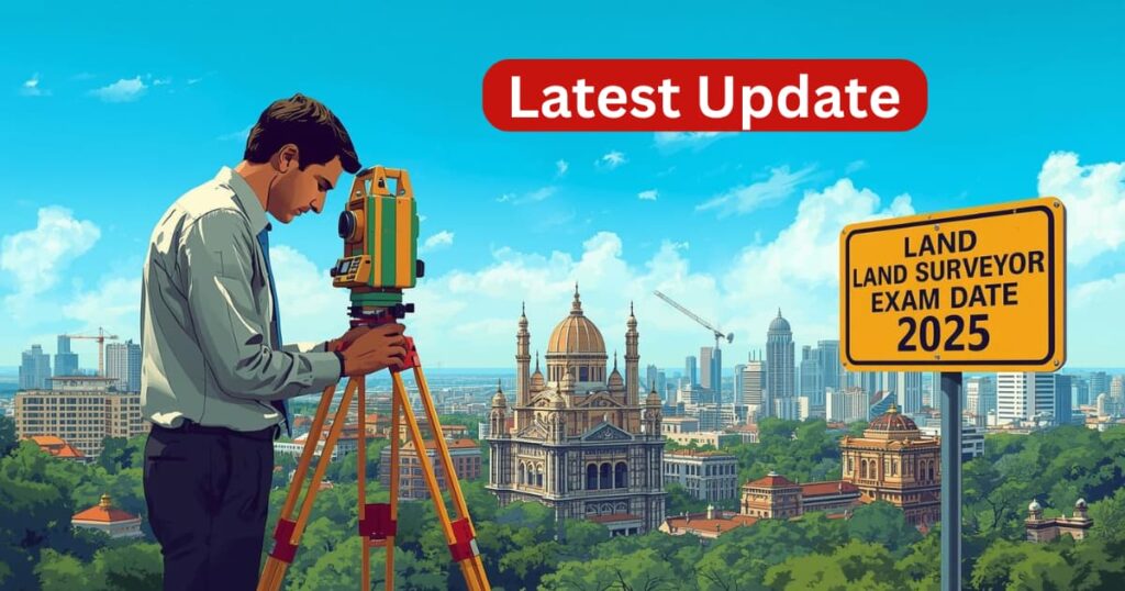 land surveyor exam date 2025 karnataka checking site with theodolite instrument in Karnataka city background showing latest update on Land Surveyor Exam Date 2025